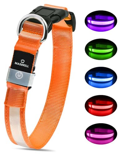 Leuchthalsband Hund, Hundehalsband Leuchtend Aufladbar, LED Halsband für Hunde Leuchtband Einstellbar Wasserdicht mit 3 Lichtmodi Sicherheit für Kleine Mittlere Große Hunde, Orange S