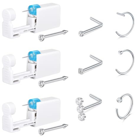 AceFun 9 Stück Nasenpiercing Pistole Kit,Silber Piercing Pistole Built-in Nose Studs, Painless Self Piercing Kit mit 20G Nose Rings Studs, Einweg Piercing Pistole für zu Hause Nose Piercing