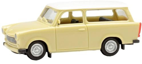 Trabant 601 S Kombi Universal Grün mit Dach in Weiss 1964-1990 mit Sockel und Vitrine H0 1/87 Herpa Modell Auto