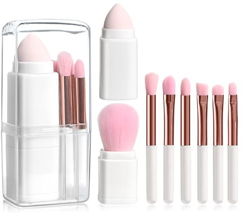 Lot de pinceaux de maquillage 8 en 1 portables pour le visage (White)