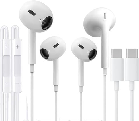2 Stück USB-C-Kopfhörer für iPhone 16, Typ-C-Ohrhörer, kabelgebundene Ohrhörer mit Mikrofon und Fernbedienung für iPhone 16/15 Pro, iPad Pro, Galaxy S23/S22/S21/S20/Ultra Note 10/20, Pixel 7/6/6a/5/4