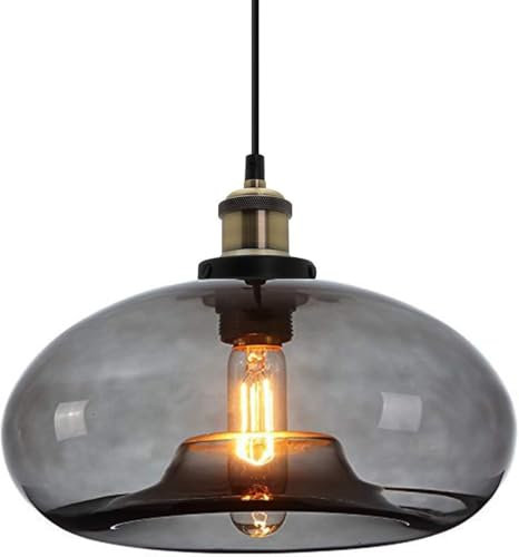 ZTTECH Suspension en Verre Gris Fumé 28 cm Style Industriel et Vintage Idéale pour Îlot de Cuisine Chambre ou Salle à Manger Hauteur Réglable Compatible Ampoule E27 (Gris fumé)