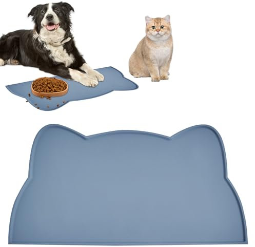 Cat Food Mat Cat Mats for Food Bowls Silicone Pet Feeding Mat Non Slip Dog Bowl Mat Cats Feeding Mat, Easy To Clean Waterproof Placemat Tray Cushion 44 * 25.5cm (Stone Blue)