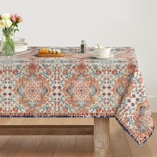 Artoid Mode Boho Vintage Geometrie Bunt Marokkanisch Landhausstil Tischdecke 140x220 cm, Fleckschutz Tischwäsche Küche Dekoration Urlaub Party Dekor