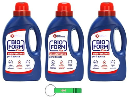 3 x Bioform Plus Igiene – Detersivo igienico per il lavaggio – Lavaggio in lavatrice liquido – Rimuove sporco e cattivi odori 1300 ml + portachiavi Beni Culinari