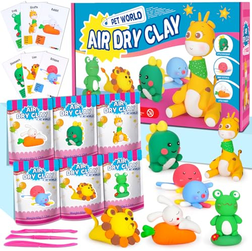 iFergoo Air Dry Clay - Pets Theme, 6 Fun Animal Designs, Create Modeling Clay Art, Modeling Clay Art & Craft Activity, Creative DIY Gift for Girls & Boys Ages 3-12