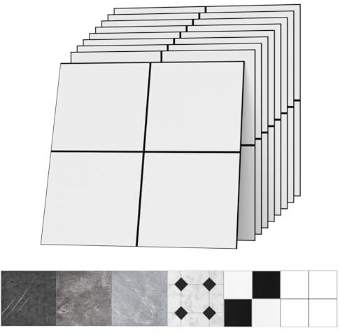 30x30cm PVC Bodenbelag Selbstklebend – Vinylboden Fliesenoptik Fliesenaufkleber, Vinyl Laminat Wasserdichter & Langlebiger Bodenfliesen für Wohnzimmer, Küche, Bad, Balkon Weiß 20 Fliesen 1.8m²