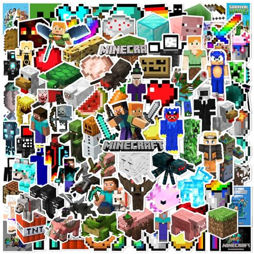 100PCS Mine Craft Stickers, Cartoon Gaming Stickers for Kids Teens Adults, Waterproof Vinyl Decals for Phone, Laptops, Water Bottles, Skateboards & Party Bags