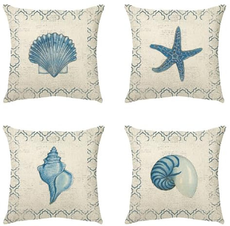 Set di 4 Federe Cuscini Divano 50x50cm Cuscini per Divano Oceano Copricuscini Arredo Case Divano Lino Quadrati Decorativi Copri Cuscini per Divano Soggiorno Giardino Sedia Letto Lumaca di Mare M 335