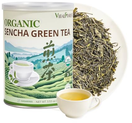 Organic Sencha Green Tea Loose Leaf – 3.53oz/100g, Organic, Whole Leaf Premium Steam-Fixed Green Tea, Mild Umami Taste