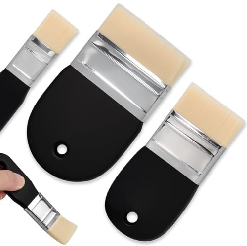 VGECEE Lot de 3 Pinceaux Plats Pinceaux de Peinture Plats Pinceaux à Plat en Nylon Pinceau à l'huile pour Peinture 26/54/75mm Pinceau Plat à Manche en Bois pour Clôtures, Décoration, Peintures