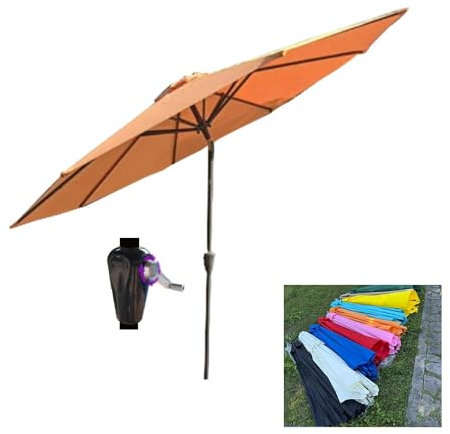 ZIUSFAC 270cm Gartenschirm Rund Wasserabweisend Terrassenschirm Tragbar Sonnenschirm Balkon Kurbelschirm Neigung UV Schutz Marktschirm Eisenstange(Orange)