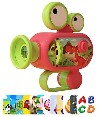 SHINROAD Projecteur de Diapositive à thème de la Distance de Projection réglable pour Enfants 12 disques 96 Images Lampe de Poche de Torche d'apprentissage éducatif avec Cadeau de théâtre Rouge