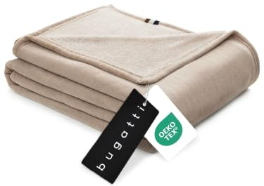 bugatti Decke Doppio Soft 160x220 - Polyesterflausch kuschelig, warm & waschbar, XXL Kuscheldecke beige