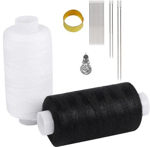 2 Rollen Nähgarn für Nähmaschine, Overlockgarn mit Nähnadel 500 Yards/Spule, Garn zum Nähen Schwarz Weiß, Polyester Nähmaschinengarn für Handnähen Patchwork Sticken