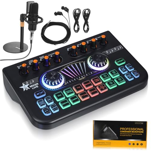 DIYEAH Mixeur Stéréo pour Enregistrement Musical Carte Son Live Mixeur Audio pour Enfants Kit DJ Carte Son Noir