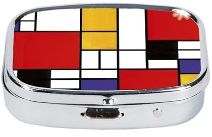 Pillendose Pillendöschen aus Metall oval Dose für Tabletten Mondrian Style
