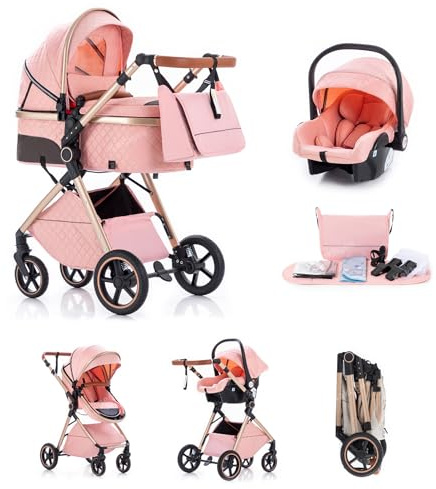Kakbgee 3 in 1 Kinderwagen, Buggy Kompakte Faltbar,Höhenverstellbarer Griff