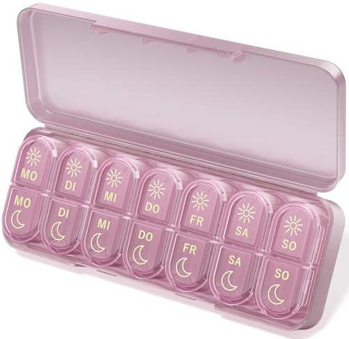 Betife Tablettenbox 7 Tage Morgens Abends, Pillendose Klein für Unterwegs | Tragbar, Leicht, Reisefreundlich, BPA Frei, Einfach zu öffnen, Medikamentenbox 7 Tage für Medikamente, Vitamine, Fischöl
