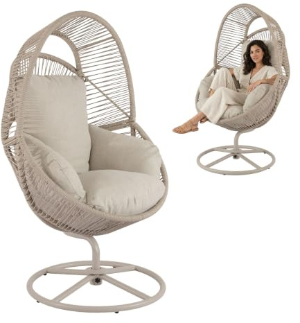 di volio Gartensessel Polyrattan drehbar mit 15 cm Sitzkissen Outdoor Vico | 360° Drehfunktion, 150 kg belastbar, Stahlrahmen, abnehmbarer Bezug, PP-Baumwolle, UV-beständig, feuchtigkeitsresistent