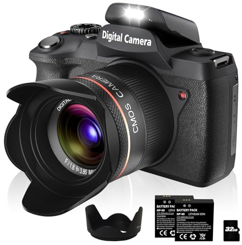 Digital Cameras for Photography Autofocus,64MP WiFi Vlogging Camera with Dual-Lens, Touch Screen, 18X Digital Zoom, Travel Camera with Lens Hood, 32GB Card,2 Batteries for YouTube, Travel, Beginners