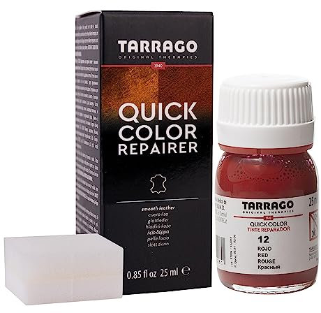 Tarrago | Quick Color 25 ml | Tintura per scarpe in pelle, pelle liscia e tela e accessori | Macchia ad asciugatura rapida che ripara e protegge le calzature da piccoli segni (rosso 12)