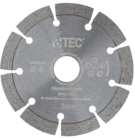 BTEC Diamanttrennscheibe Sinter für Beton Mauerwerk Ziegel Pflastersteine uvm. mit Bohrung 22,22mm für Winkleschleifer Ø 115 mm