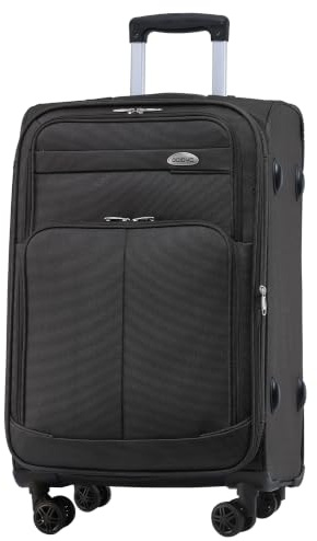BEIBYE Leichter Stoffkoffer Kofferset Trolley Außentaschen Dehungsfuge mehr Stauraum mit Zahlenschloss (Coffee, L-Mittlerer Koffer-64cm)