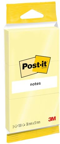 Post-it Notes, Canary Yellow, Hangable Flow Packs, 3 Pads, 38 mm x 51 mm, 100 Sheets Per Pad, - Extra Sticky Notes for Walls, Monitors and Fridge