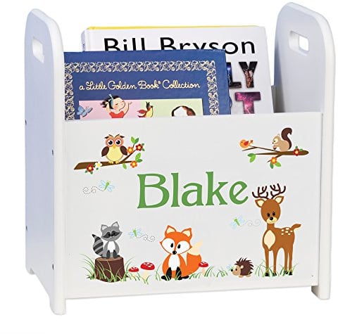 My Bambino Personalized Child's White Book Caddy Magazine Rack | Baby Shower & Nursery Gift (Woodland Animals)