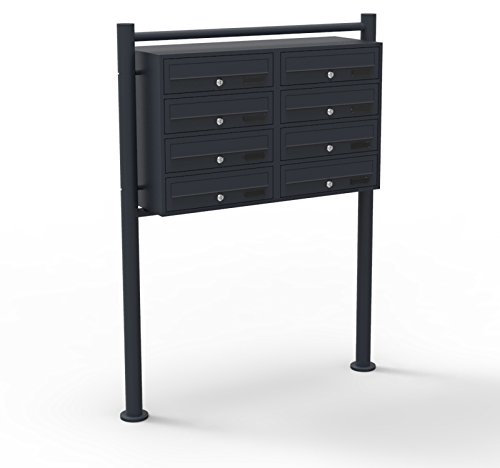 Wiltec Boîte aux lettres sur pieds Noire 270 x 898 x 1500 mm, avec 8 Compartiments verrouillables 2x4 et Porte-nom, Revêtement en poudre, pour Courrier