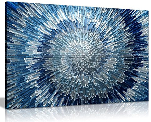 Abstract Blue Canvas Wall Art, Framed Silver Modern Painting 24x16 | Ready to Hang, Warp-Free Pine Frame, Vivid Colours, for Living Room Bedroom Office, Contemporary Home Decor Picture