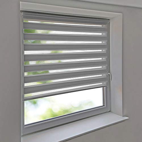 Sonnenschutz-HH - Doppelrollo Klemmfix ohne Bohren Vario Seitenzug Duorollo AUSSENMAß Breite 160 x 140 cm Höhe - hellgrau