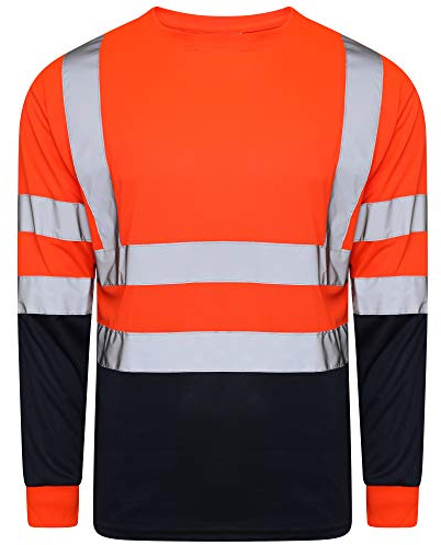 Style Spot Hi Viz Vis Crew Neck Two Tone T Shirt Full Sleeve Safety Security Clothing Work Utility Full Sleeve T Shirt Tops (Medium, Two Tone Orange)