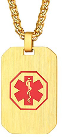PROSTEEL personalisiert Medical Alert Erkennungsmarke Gold-Silber Dog Tag Name Texte Gravur mit verstellbare Weizenkette SOS Notfall ModeSchmuck Accessoireidee für Allergie Diabetes Patienten