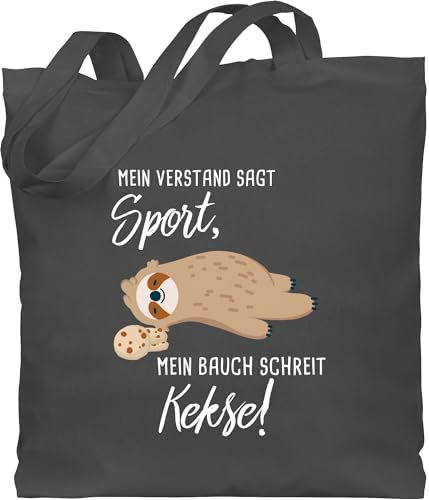 Shirtracer Baumwolltasche - Sprüche Statement - Mein Bauch schreit Kekse! Faultier - Unisize - Dunkelgrau - stoffbeutel baumwolle mit spruch sport beuteltasche kekse, jutebeutel cookie jute faultier,