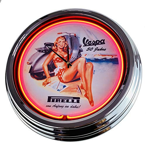 Neon Clock Vespa WallClock Deko-Clock LeuchtClock USA 50's Style Retro NeonClock Dining Room Kitchen Living Room Office (Orange)