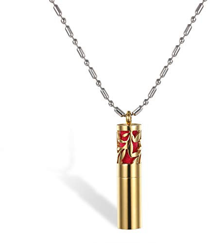 JewelryWe Bottle Necklace Diffuser Essential Oil Diffuser Pendant Aromatherapy Necklaces Stainless Steel Perfume Bottle Pendant Necklaces for Men Women