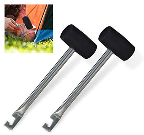 Relaxdays Camping Hammer mit Heringsauszieher, 2er Set, Gummi & Eisen, leichte Zelthammer, 28,5 cm lang, silber-schwarz, 28.5 x 8.5 x 4.5 cm