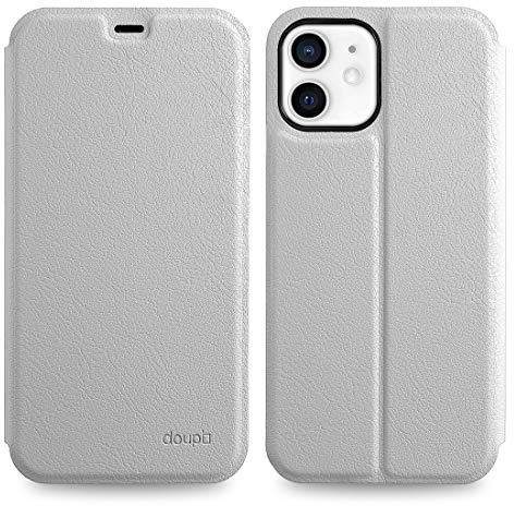 doupi Flip Case für iPhone 12 mini (5,4 Zoll), Deluxe Schutz Hülle mit Magnetischem Verschluss Cover Klapphülle Book Style Handyhülle Aufstellbar Ständer, weiß