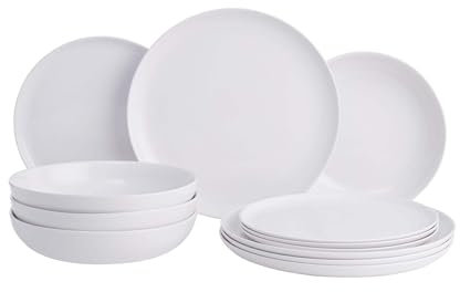 BUTLERS Geschirrset 4 Personen NATIVE Steinzeug Geschirr Set 12-tlg. Tafelservice | Pastateller 21cm Teller 23cm Speiseteller 27cm | Modern & Natürlich | Mikrowellen- & spülmaschinenfest
