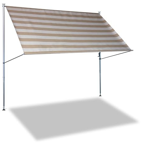 Angerer Freizeitmöbel GmbH Klemmmarkise Premium - Markise für Sonnenschutz - Montage ohne Bohren und Dübeln - ideale Balkonmarkise für Mietwohnungen (Taupe gestreift, 300 cm)