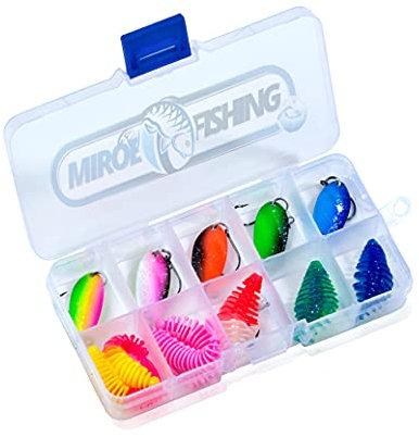 Premium 18-piece bait set with rubber baits, spoons, hooks with tungsten bead and snaps - practical bait box for predatory fish, anglers, trout etc.