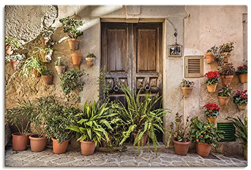 ARTLAND Wanddeko Leinwand Bilder Wandbild 60x40 cm Stadtbilder Pflanzen Altstadt Mallorca Spanien Mediterran U2IV