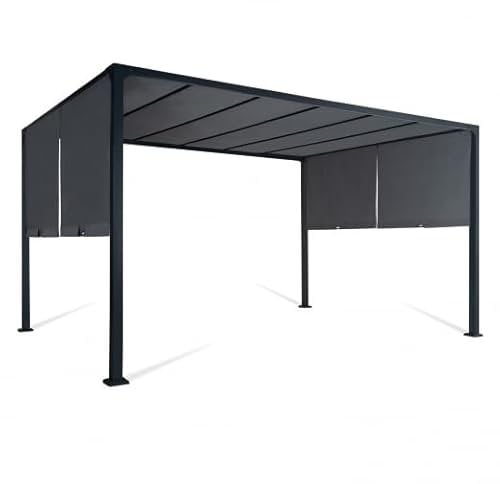 IDMarket - Pergola scorrevole 2 lati 3 x 4 m gazebo da giardino tela grigio antracite