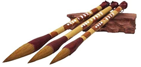 Lot de 3 pinceaux de calligraphie chinoise - Pinceaux de dessin japonais Kanji Sumi - Brosse à poils de loup