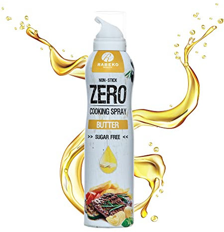 Rabeko Zero Kochspray kalorienarm | BUTTER | 800 Portionen,2 kcal pro Sprühstoß| Pfannenspray zum Braten, Grillen & Backen| ohne Zusätze, ohne Zucker| Non-Stick Cooking Spray|Gluten und Laktosefrei