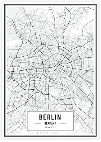 Petra Pan Städteposter Berlin in schwarz-weiß · Wandbild mit Stadtplan · DIN A3 (29,7x42cm) · als Deko oder Geschenkidee · Var. D
