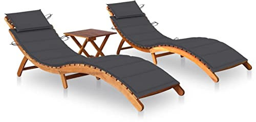 Gecheer 2 STK. Sonnenliege mit Tisch und Auflagen Klappbar Gartenliege Liegestuhl Holzliege Liege Gartenmöbel Saunaliege Strandliege Massivholz Akazie