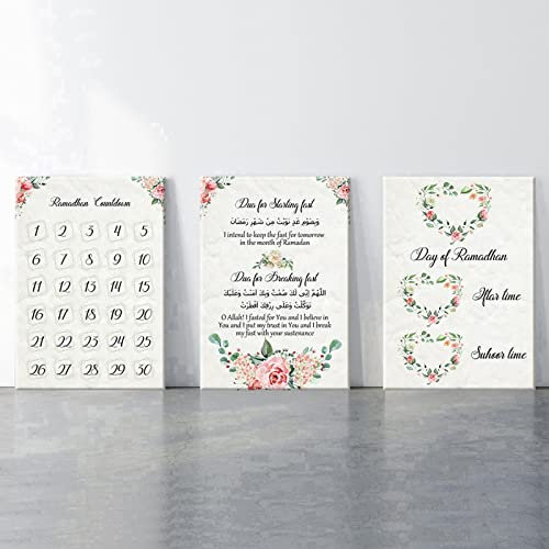 Ramadan-Kalender-Countdown Bis Eid, Wanddekoration, Suhoor, Iftar-Zeit, Poster, Kunst, Islamische 3-Teilige Leinwand, Gemälde, Druck, Geschenke, Muslimische Wohnkultur 50X70Cmx3Pcs Kein Rahmen